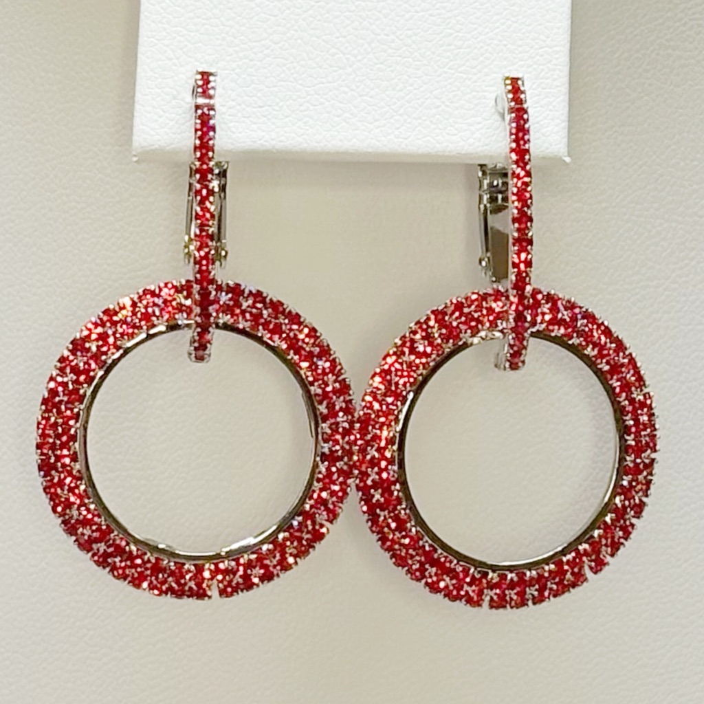 Nwt Red & Silver 2-In-1 Rhinestone Hoop Earrings